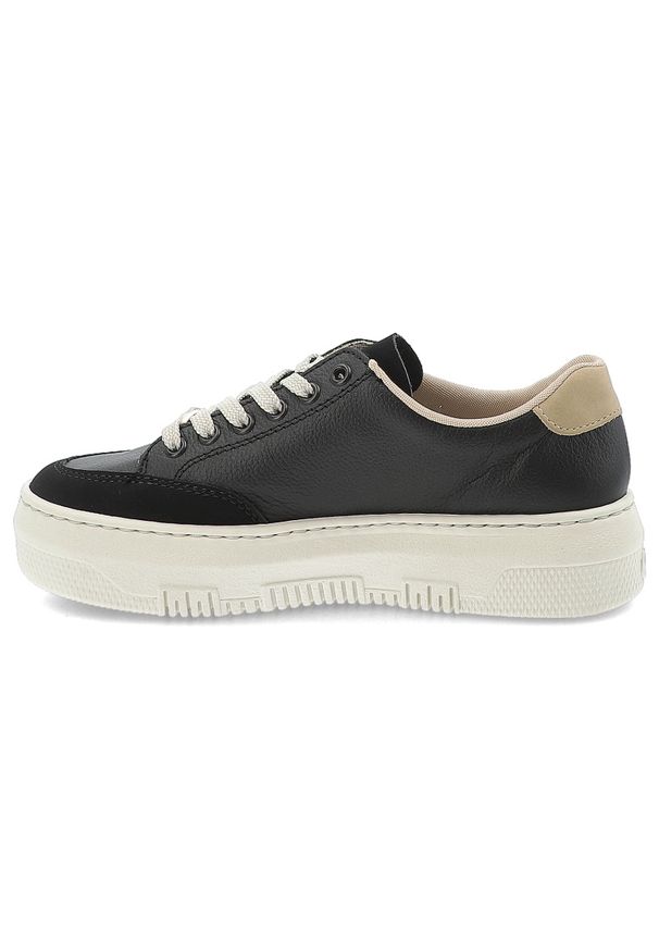 Czarne Sneakersy Rieker Stylowe Obuwie Damskie Na Platformie. Okazja: na co dzień. Zapięcie: sznurówki. Kolor: czarny. Materiał: materiał. Obcas: na platformie