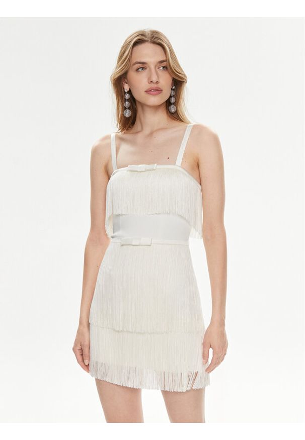 Elisabetta Franchi Sukienka koktajlowa AB-635-42E2 Biały Regular Fit. Kolor: biały. Materiał: syntetyk. Styl: wizytowy