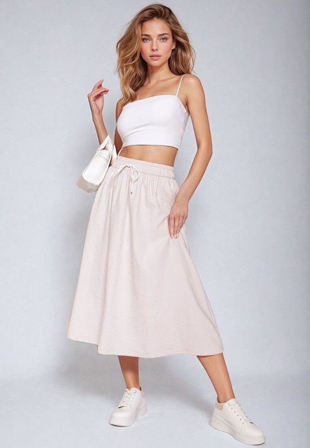 Born2be - Różowa Rozkloszowana Spódnica z Gumką w Pasie i Ściągaczem Xegelia. Okazja: na co dzień. Kolor: różowy. Styl: elegancki, casual
