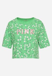 Born2be - Zielony Bawełniany T-shirt Oversize w Kwiatowy Print o Krótkim Fasonie Daelinn. Kolor: zielony. Materiał: bawełna. Długość: krótkie. Wzór: nadruk, kwiaty #7