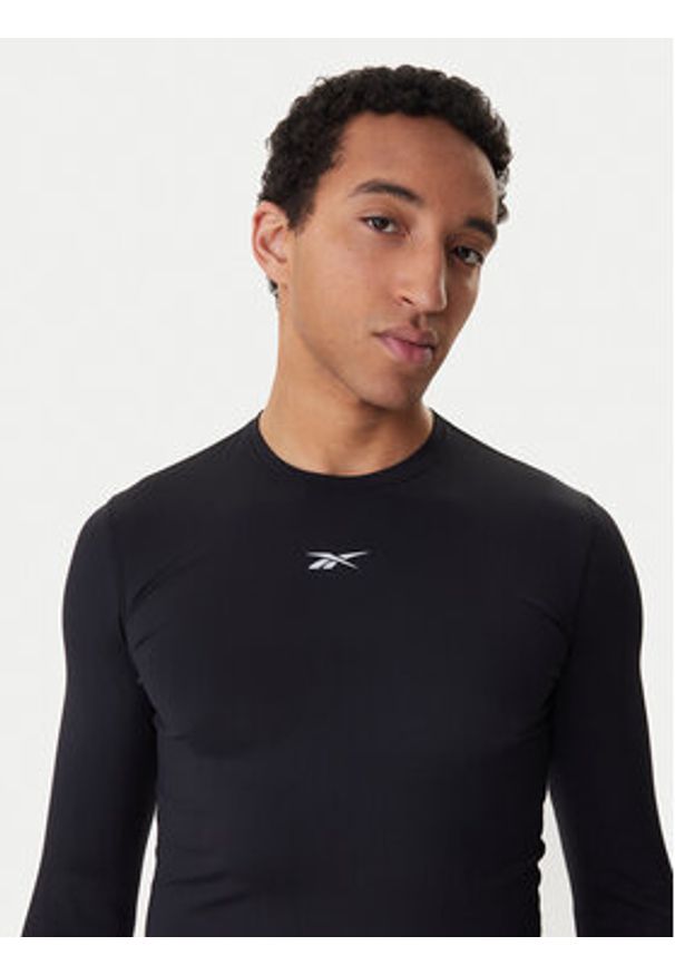 Reebok Koszulka techniczna RK25598CCM Czarny Slim Fit. Kolor: czarny. Materiał: syntetyk