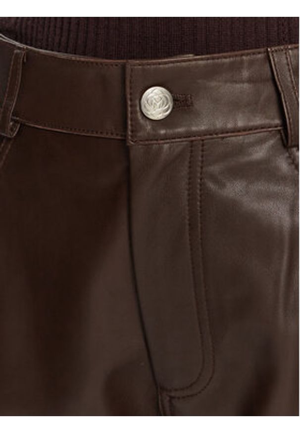 Marella Spodnie skórzane Doroty 2523436014 Brązowy Straight Fit. Kolor: brązowy. Materiał: skóra