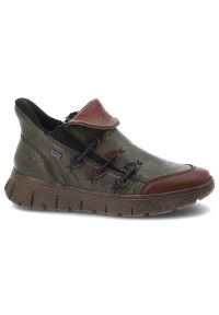 Zielone Botki Rieker Ocieplane Buty Damskie. Okazja: na co dzień. Kolor: zielony. Materiał: skóra. Styl: casual #5
