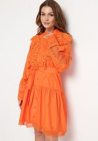 Born2be - Pomarańczowa Sukienka Evenope. Kolor: pomarańczowy. Materiał: materiał, koronka. Wzór: aplikacja, koronka. Styl: klasyczny. Długość: mini #4