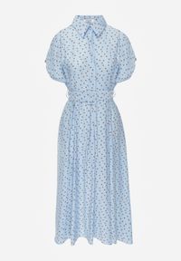 Renee - Niebieska Wiskozowa Sukienka w Kropeczki o Koszulowym Kroju z Wiązanym Paskiem Jynyra. Kolor: niebieski. Materiał: wiskoza. Sezon: lato. Typ sukienki: koszulowe. Styl: elegancki, retro, klasyczny #3
