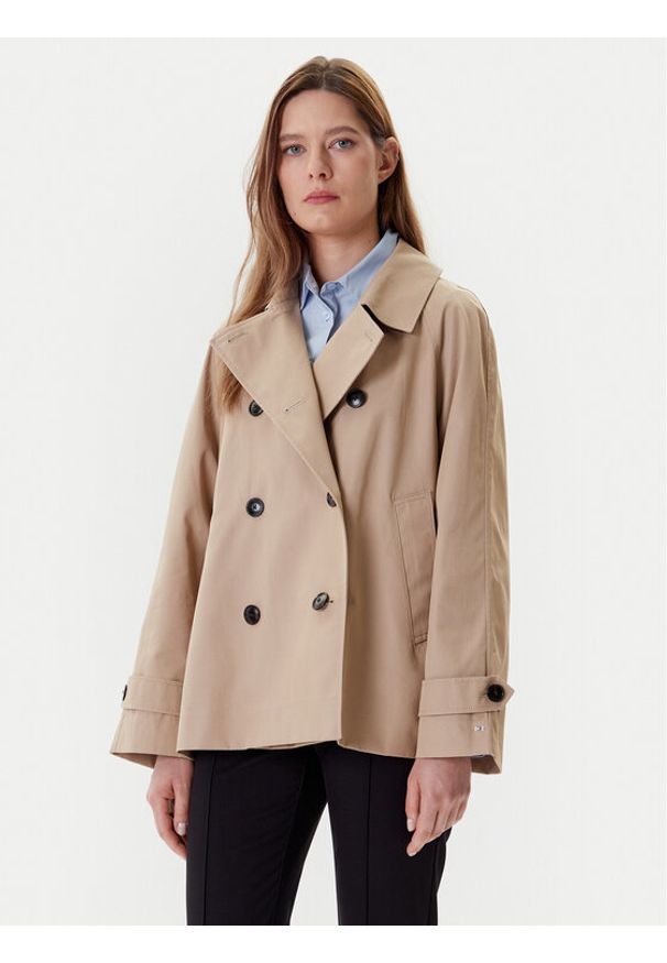 TOMMY HILFIGER - Tommy Hilfiger Trencz WW0WW45618 Beżowy Regular Fit. Kolor: beżowy. Materiał: bawełna