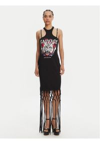 Versace Jeans Couture Sukienka codzienna Logo Fringes 78HAOE01 CJ02E Czarny Regular Fit. Okazja: na co dzień. Kolor: czarny. Materiał: bawełna. Typ sukienki: proste. Styl: casual
