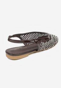 Renee - Brązowe Sandały Lakierowane Ozdobione Cyrkoniami Yesmenor. Kolor: brązowy. Materiał: lakier. Wzór: aplikacja #6