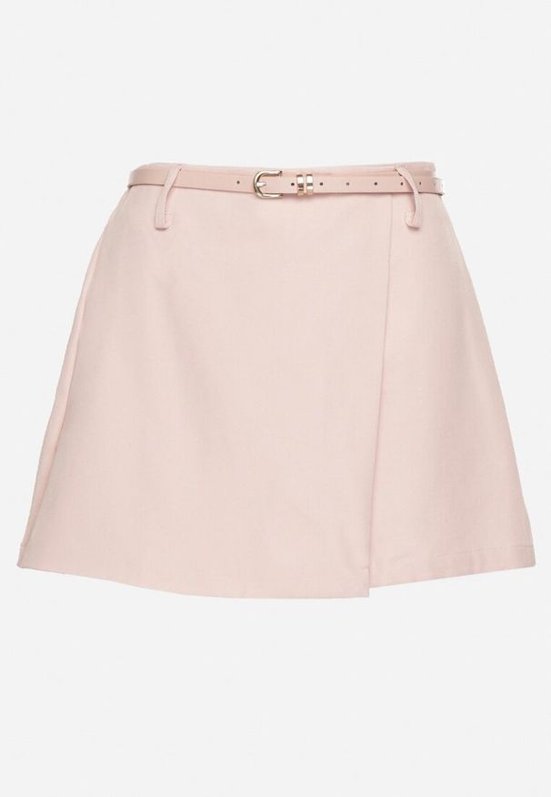 Born2be - Różowe Eleganckie Spódnico-Szorty z Paskiem z Klamerką Foliretia. Okazja: na co dzień. Kolor: różowy. Styl: elegancki