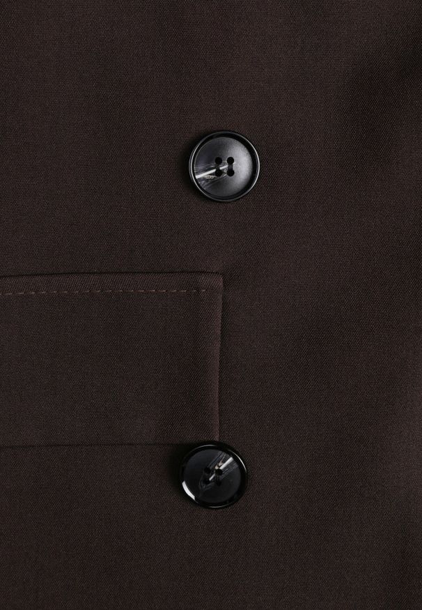 Born2be - Brązowa Marynarka Oversize Dwurzędowa z Imitacją Kieszeni Tinnielle. Okazja: na co dzień. Kolor: brązowy. Materiał: jeans. Styl: casual, wizytowy