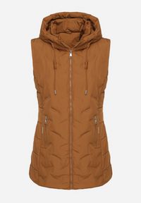 Born2be - Brązowa Przejściowa Kamizelka o Taliowanym Kroju z Kapturem Olendra. Okazja: na co dzień, na spacer. Typ kołnierza: kaptur. Kolor: brązowy. Materiał: poliester, jeans. Styl: klasyczny, casual, sportowy #4