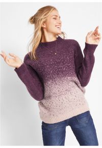 Sweter dzianinowy w cieniowanym kolorze bonprix czarny bez - matowy jasnoróżowy. Kolor: fioletowy. Materiał: materiał, akryl, poliamid #5