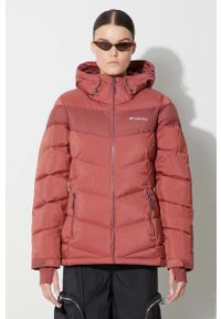columbia - Columbia kurtka Abbott Peak damska kolor bordowy gore-tex. Kolor: czerwony. Materiał: materiał, puch, syntetyk, skóra, tkanina. Długość: długie. Wzór: ze splotem. Sezon: zima #3