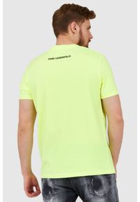 Karl Lagerfeld - KARL LAGERFELD Neonowy t-shirt męski z wypukłym logo, Rozmiar S. Typ kołnierza: dekolt w karo. Kolor: żółty. Materiał: prążkowany. Wzór: aplikacja #4