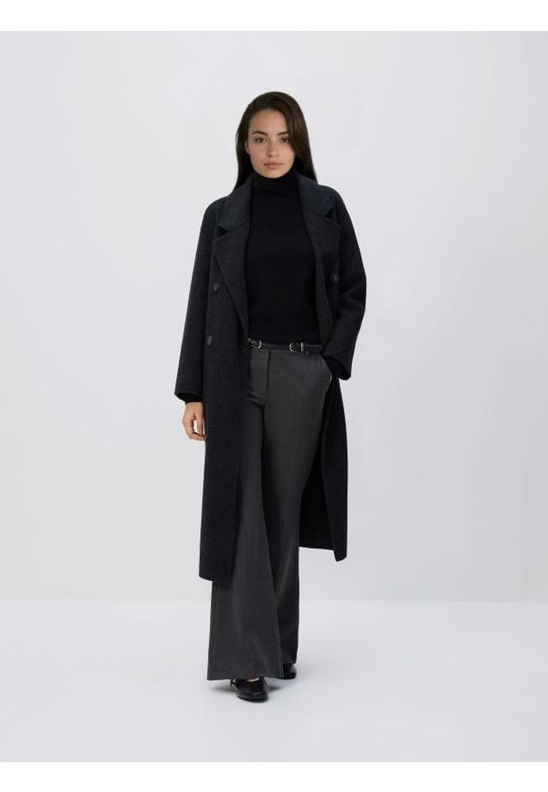 Reserved - Spodnie z paskiem - szary. Kolor: szary. Materiał: wiskoza, tkanina