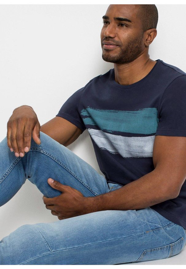 bonprix - T-shirt z czystej bawełny organicznej. Kolor: niebieski. Materiał: bawełna. Wzór: nadruk