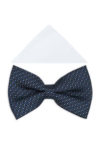 Modini - Granatowa muszka w kwadraciki i kropki A407. Kolor: niebieski. Materiał: poliester, tkanina. Wzór: kropki. Styl: elegancki #1