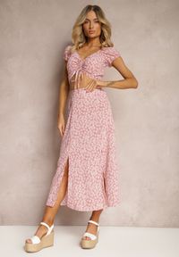 Renee - Różowy 2-częściowy Komplet z Topem i Spódnicą Lelyn. Kolor: różowy. Materiał: tkanina