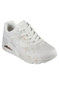 skechers - Adidasy Skechers Uno - Marbel Marvel, Kobiety. Kolor: biały. Materiał: materiał, syntetyk. Szerokość cholewki: normalna. Wzór: motyw z bajki. Sport: turystyka piesza