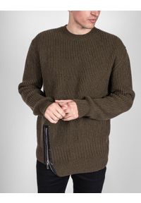 Les Hommes Sweter | LJK106-656U | Round Neck Sweater With Asymetric Zip | Mężczyzna | Khaki. Okazja: na co dzień. Kolor: brązowy. Materiał: wełna. Wzór: aplikacja. Styl: casual #5