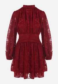 Born2be - Bordowa Rozkloszowana Sukienka Koronkowa Mini Alatalo. Kolor: czerwony. Materiał: koronka. Długość: mini #4