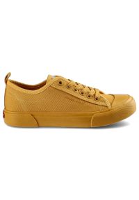 Musztardowe Trampki Cross Jeans Damskie Modne Buty. Okazja: na co dzień. Kolor: żółty. Materiał: guma, materiał. Styl: casual, klasyczny #4
