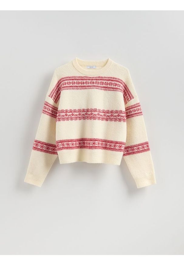 Reserved - Sweter we wzory - wielobarwny. Materiał: dzianina, wełna