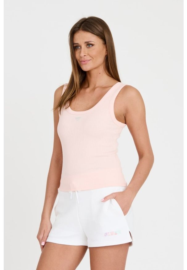 Guess - GUESS Różowy top Triangle Bling Rib Tank. Kolor: różowy