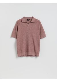 Reserved - Strukturalny sweter polo - czerwony. Typ kołnierza: polo. Kolor: czerwony. Materiał: dzianina, bawełna