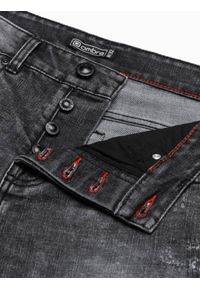 Ombre Clothing - Krótkie spodenki męskie jeansowe W306 - czarne - XXL. Kolor: czarny. Materiał: jeans. Długość: krótkie. Wzór: aplikacja. Styl: klasyczny #5