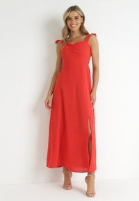 Born2be - Czerwona Sukienka Kalora. Kolor: czerwony. Materiał: tkanina. Długość rękawa: na ramiączkach. Wzór: gładki. Długość: maxi #5