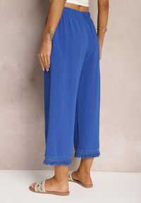 Renee - Niebieskie Szerokie Spodnie High Waist z Gumką w Pasie Jolfea. Okazja: na co dzień. Stan: podwyższony. Kolor: niebieski. Materiał: tkanina. Styl: elegancki, casual #5