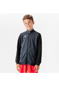 KIPSTA - Bluza piłkarska Kipsta Essential trening. Typ kołnierza: komin. Kolor: czarny, szary, wielokolorowy. Materiał: materiał, prążkowany, poliester, tkanina, elastan. Sport: piłka nożna, fitness