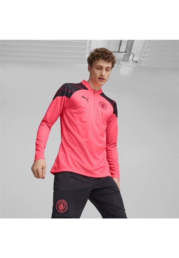 Puma - Bluza piłkarska Manchester City z zamkiem 1/4 PUMA. Kolor: czarny, wielokolorowy, różowy. Sport: piłka nożna