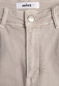 Renee - Beżowe Jeansy z Bawełny Typu Balloon High Waist Ozdobione Przeszyciami Eunaris. Okazja: na co dzień. Stan: podwyższony. Kolor: beżowy. Wzór: aplikacja. Styl: casual #5