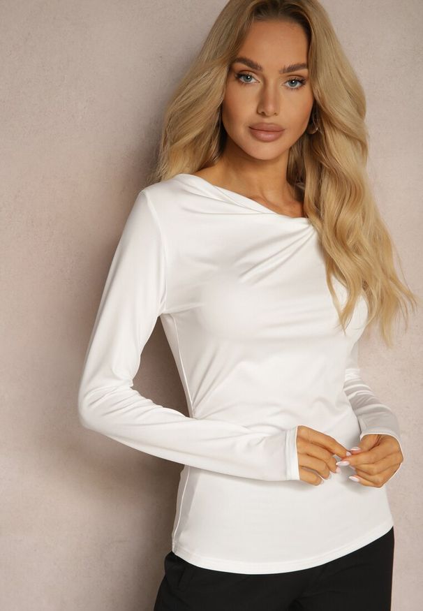 Renee - Biała Bluzka z Marszczeniami Przy Dekolcie i Talii Zailene. Okazja: na spotkanie biznesowe. Kolor: biały. Materiał: jeans, materiał, wiskoza. Styl: biznesowy, elegancki
