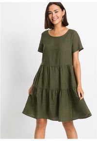 Sukienka TENCEL™ Lyocell z lnem bonprix ciemny khaki. Kolor: zielony. Materiał: len, lyocell #3
