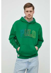 Polo Ralph Lauren bluza męska kolor zielony z kapturem z aplikacją. Typ kołnierza: kaptur, polo. Kolor: zielony. Wzór: aplikacja #4