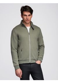 Ombre Clothing - Dzianinowa kurtka z polarowym podszyciem i wysoką stójką – khaki V3 - Rozmiar: XL. Okazja: na co dzień. Typ kołnierza: kołnierzyk stójkowy. Kolor: brązowy. Materiał: dzianina, polar. Styl: elegancki, casual, klasyczny, sportowy #1