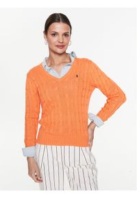 Polo Ralph Lauren Sweter 211891641008 Pomarańczowy Slim Fit. Typ kołnierza: polo. Kolor: pomarańczowy. Materiał: bawełna