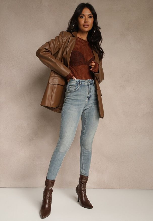 Renee - Niebieskie Jeansy Skinny Regular Waist z Bawełną Tevirsa. Okazja: na co dzień. Kolor: niebieski. Styl: klasyczny, casual, elegancki