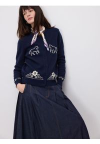 Reserved - Bawełniany kardigan z haftem - granatowy. Kolor: niebieski. Materiał: bawełna. Wzór: haft #1