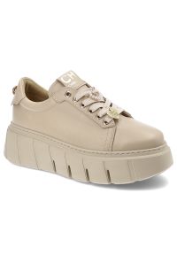 CheBello - Beżowe Sneakersy Chebello Wygodne Obuwie Damskie. Zapięcie: sznurówki. Kolor: beżowy. Materiał: materiał, skóra. Styl: elegancki #1