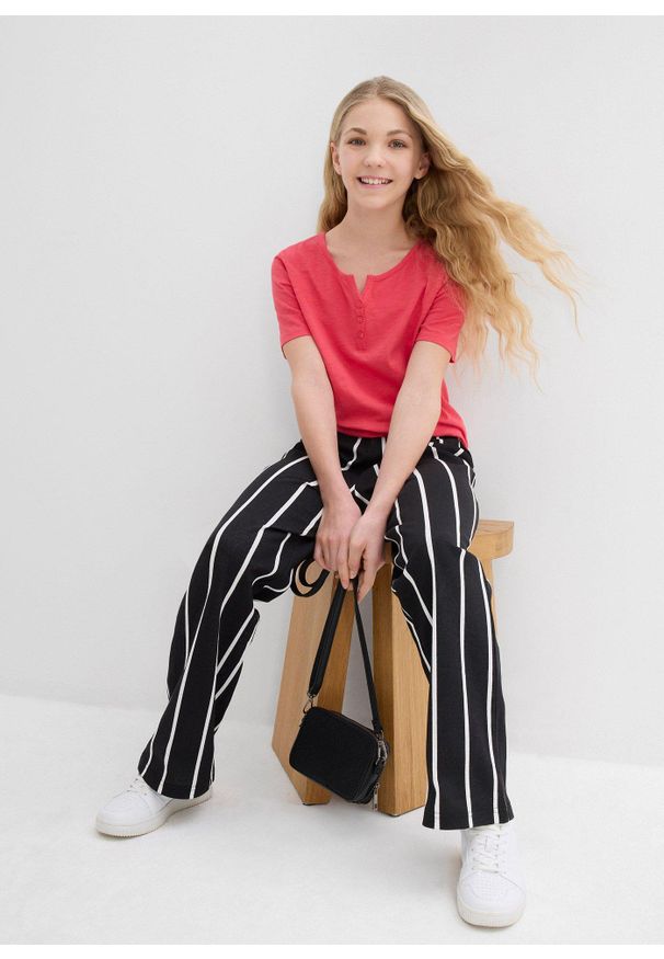 bonprix - Shirt z dekoltem henley, z czystej bawełny organicznej. Typ kołnierza: typu henley. Kolor: różowy. Materiał: bawełna. Wzór: gładki