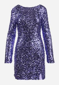 Born2be - Fioletowa Dopasowana Mini Sukienka z Wycięciem na Plecach Ozdobiona Cekinami Akorra. Kolor: fioletowy. Wzór: aplikacja. Długość: mini #4