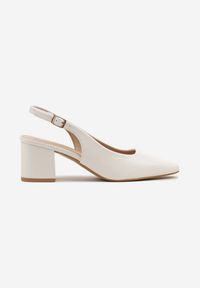 Renee - Białe Sandały na Słupku Typu Slingback Felvania. Okazja: na co dzień. Zapięcie: sprzączka. Kolor: biały. Obcas: na słupku. Styl: klasyczny, casual, elegancki