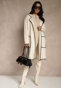 Renee - Beżowy Kardigan z Haftowaną Lamówką Tuscele. Okazja: na co dzień. Kolor: beżowy. Materiał: jeans. Wzór: haft. Styl: casual, elegancki #3