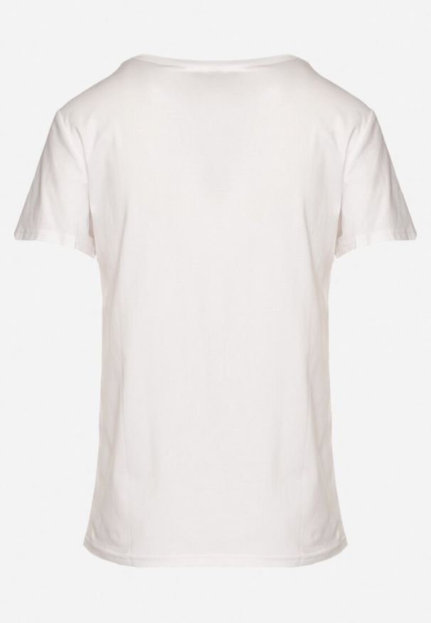 Born2be - Biały Bawełniany T-shirt z Ozdobnym Napisem Virretis. Okazja: na co dzień. Kolor: biały. Materiał: bawełna. Wzór: napisy. Styl: klasyczny, casual