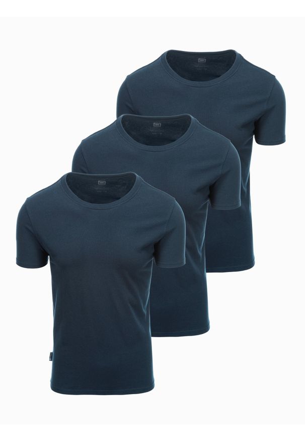 Ombre Clothing - Zestaw męskich koszulek bawełnianych BASIC z okrągłym dekoltem – 3x granatowy V10 - Rozmiar: XL. Okazja: na co dzień. Kolor: niebieski. Materiał: bawełna. Styl: casual, klasyczny