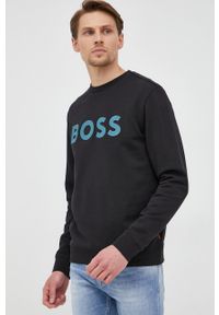 BOSS bluza bawełniana BOSS CASUAL męska kolor czarny z aplikacją. Okazja: na co dzień. Kolor: czarny. Materiał: bawełna. Wzór: aplikacja. Styl: casual